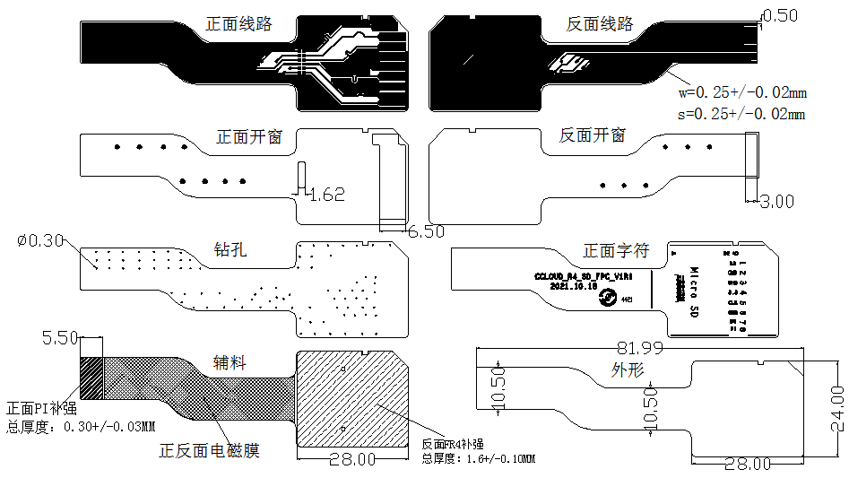 衛(wèi)星導(dǎo)航燒錄存儲模塊柔性組件化線路板分層圖